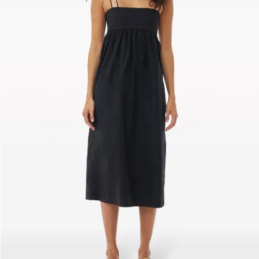 Ganni Black Cotton Poplin Tie Dress